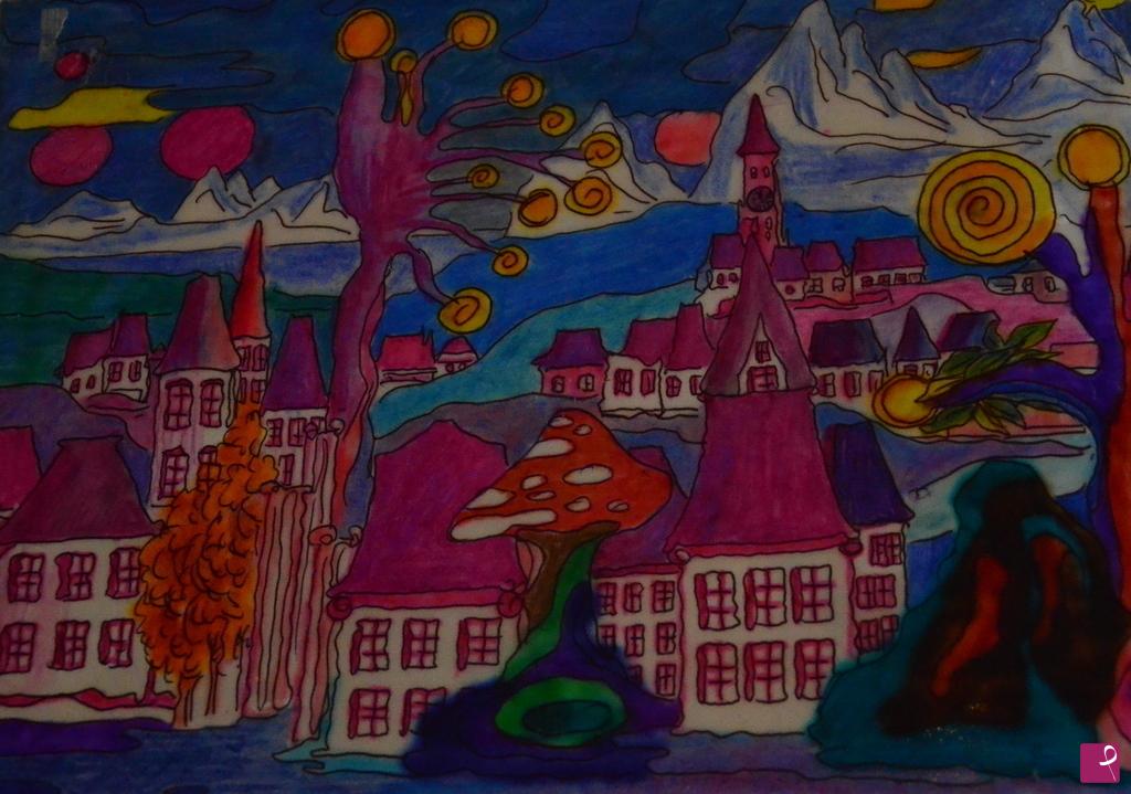 quadri in vendita online - TRANQUILLO VILLAGGIO AI PIEDI DEI MONTI SIDERALI