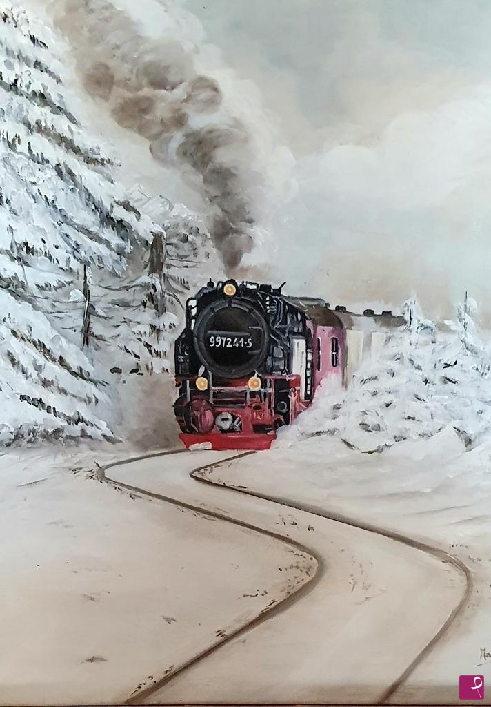 quadri in vendita online - trenino nella neve
