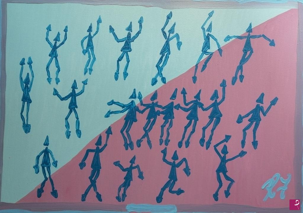 quadri in vendita online - TRIANGOLI CHE BALLANO (50 X 70; OLIO SU TELA)