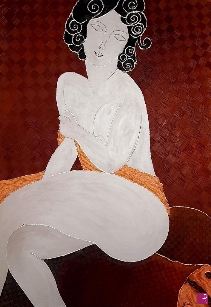 quadri in vendita online - TRIBUTO MODIGLIANI "DONNA SEDUTA SU DUVANO"