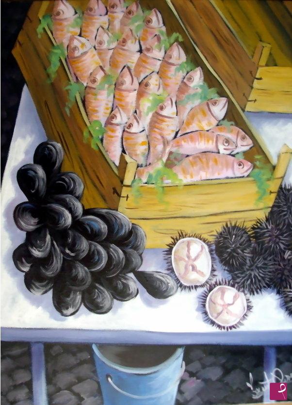 quadri in vendita online - " Triglie, cozze e ricci "
