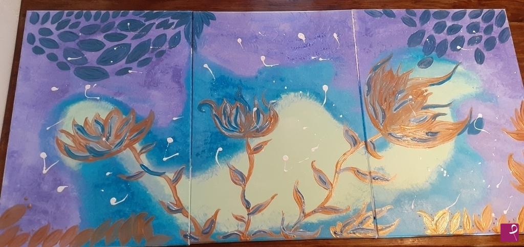 quadri in vendita online - Trittico di fiori nello spazio