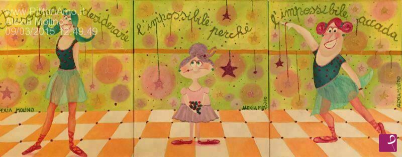 quadri in vendita online - trittico per scuola di danza - Bisogna desiderare l'impossibile perché l'impossibile accada (3 tele 25x30)
