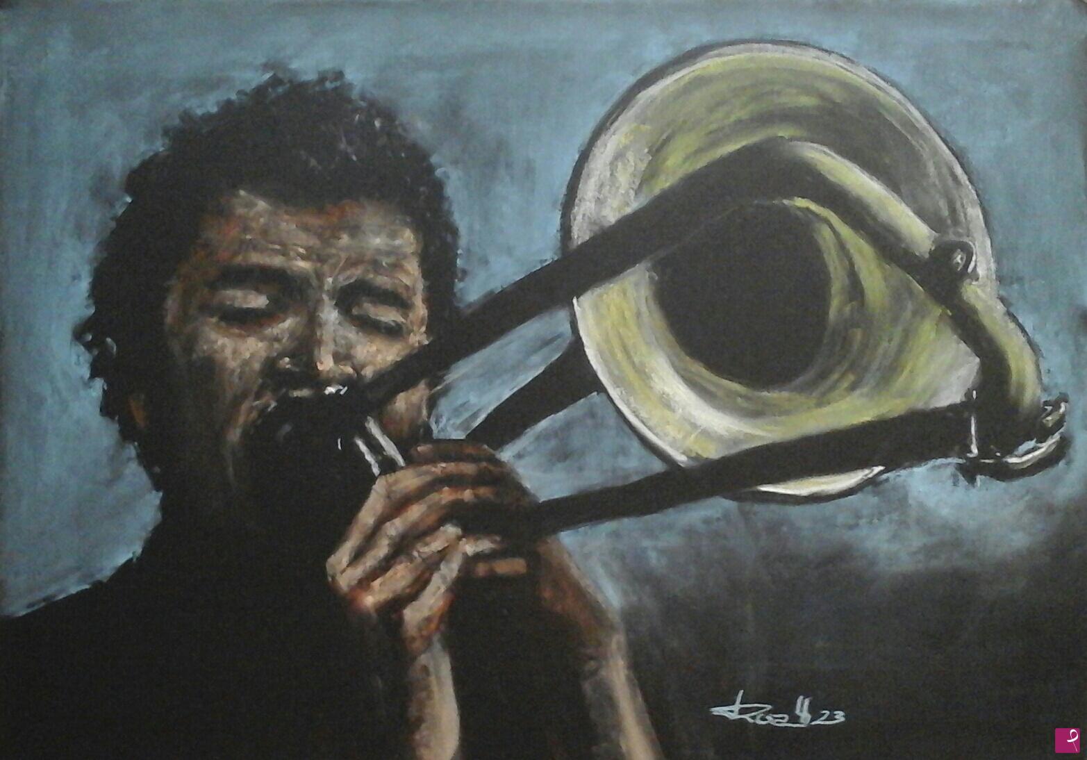 quadri in vendita online - Trombonista 