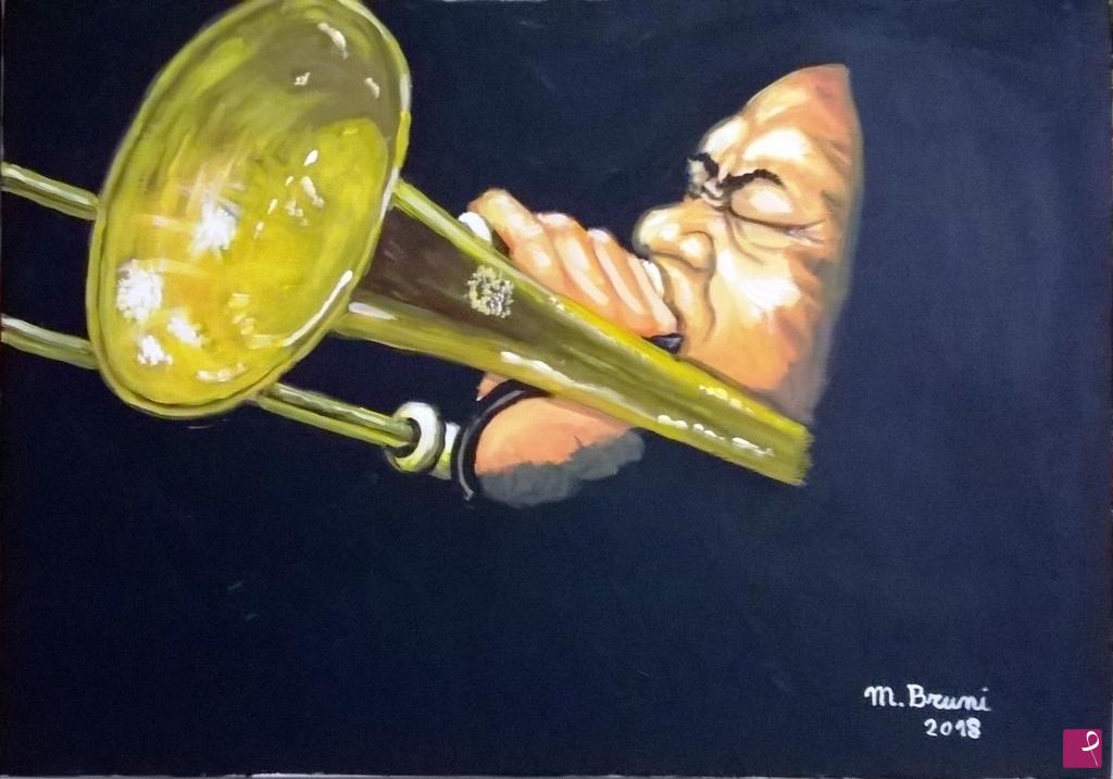 quadri in vendita online - Trombonista Jazz