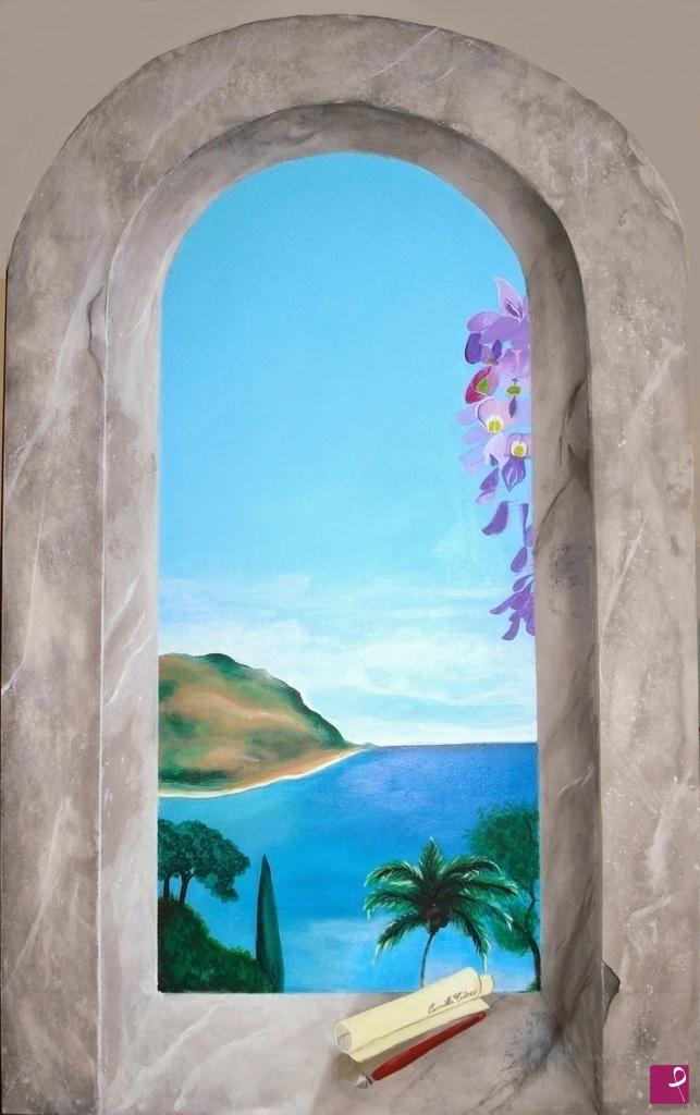 quadri in vendita online - Trompe l'oeil - La fenêtre sur la mer
