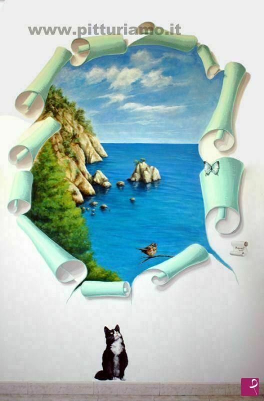 quadri in vendita online - Trompe l'oeil su muro