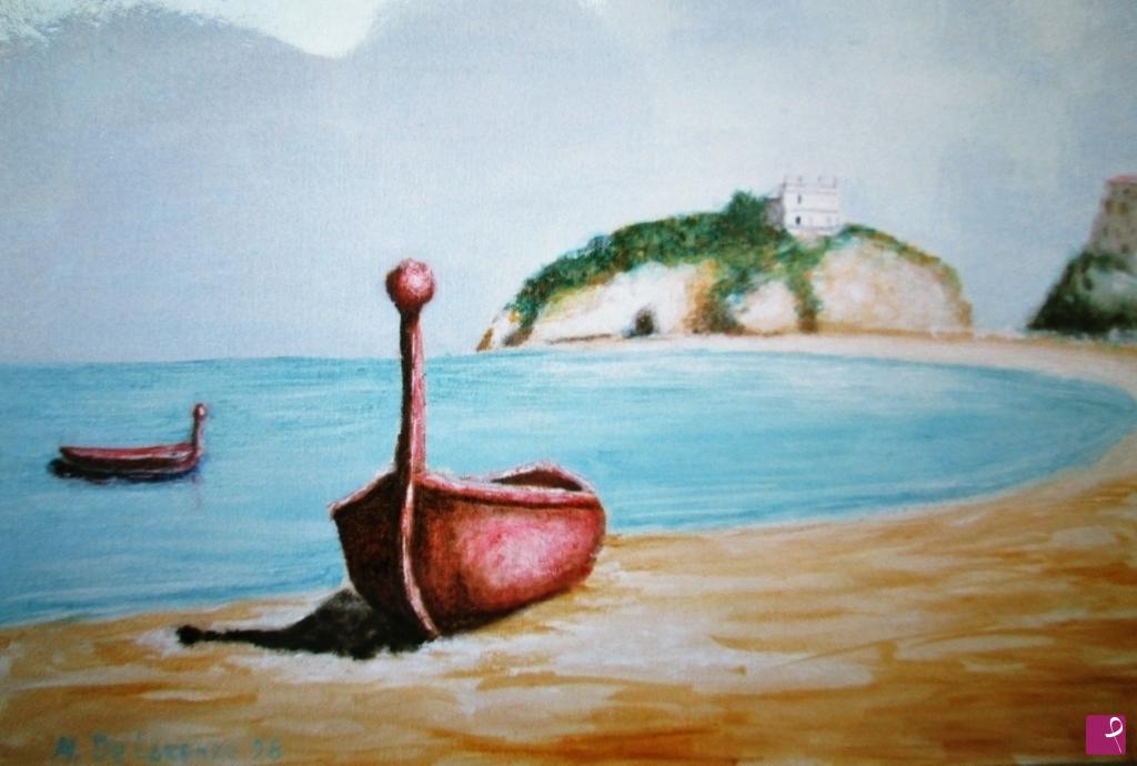quadri in vendita online - Tropea spiaggia Mare grande e barca  anno 1998  700€  venduto