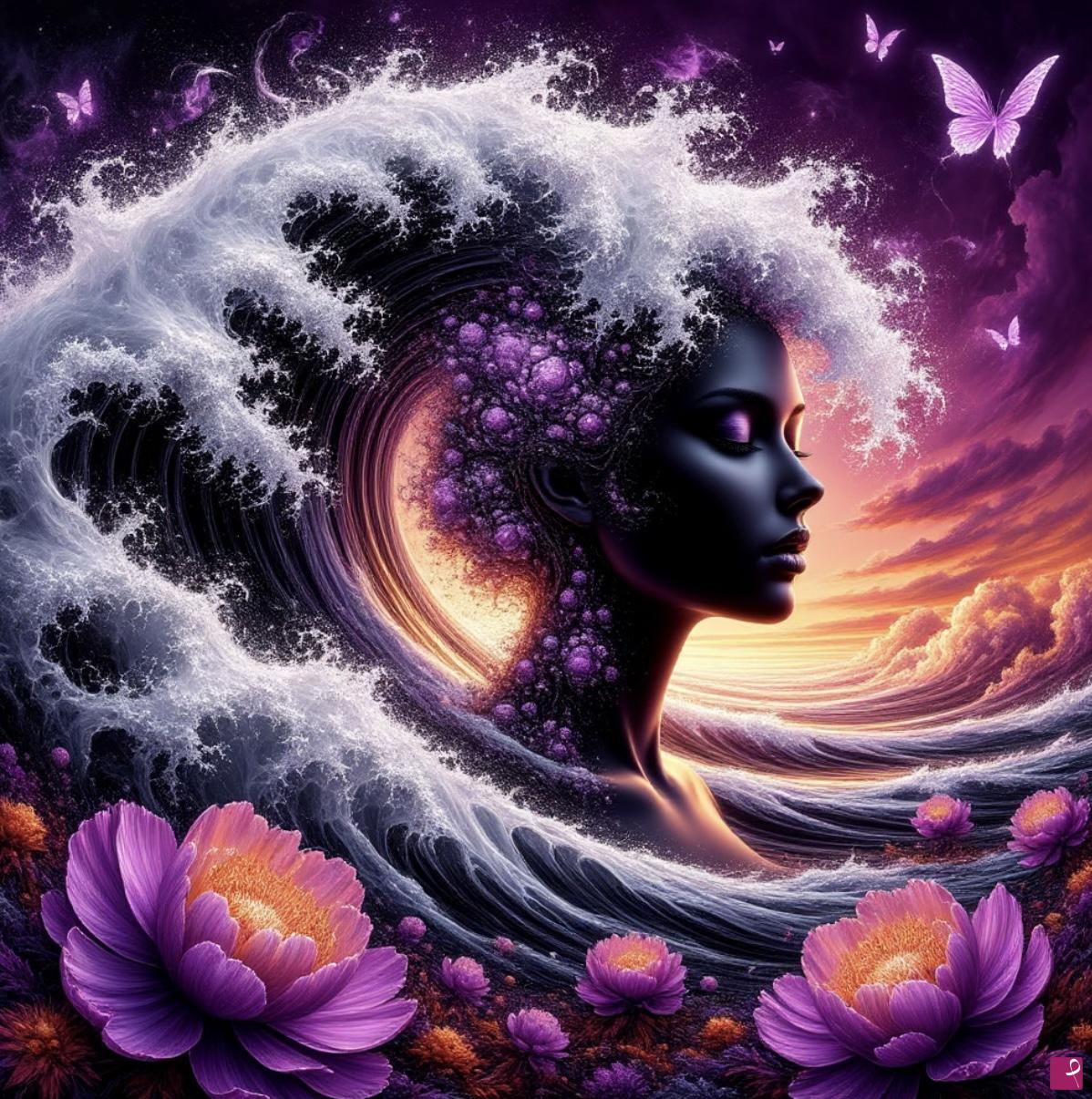 quadri in vendita online - tsunami, flowers and a girl