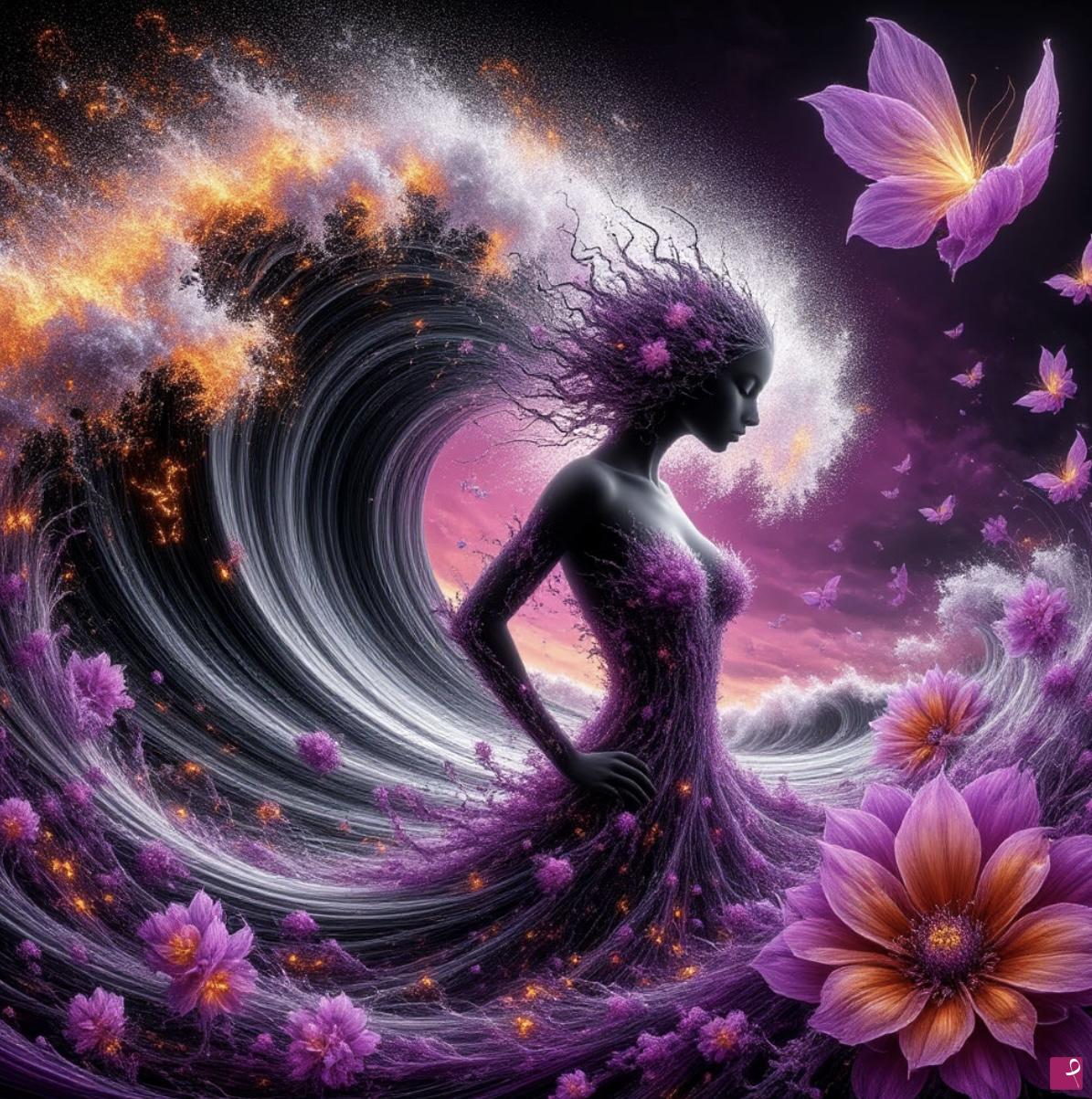 quadri in vendita online - tsunami, flowers and a girl2