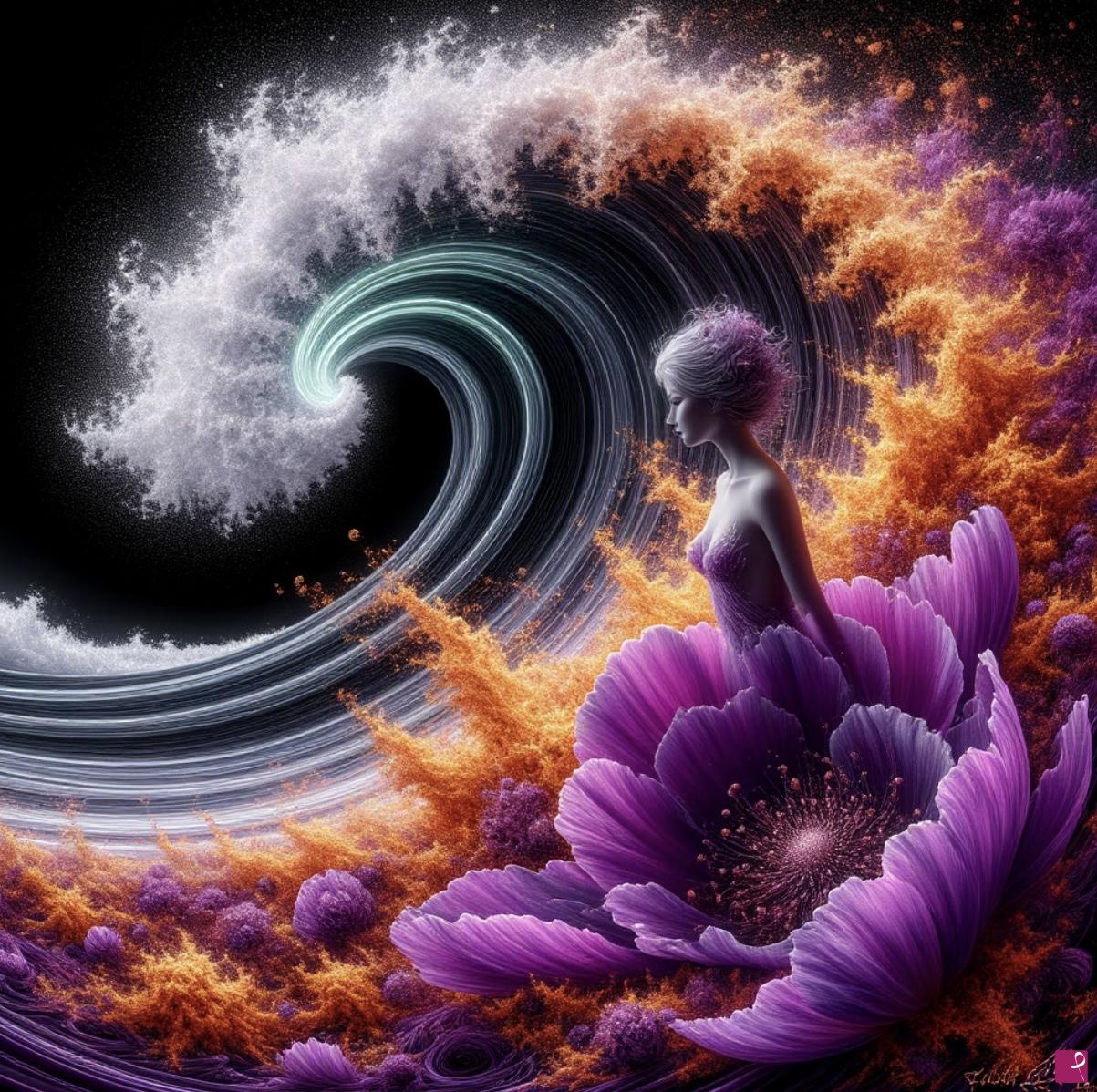 quadri in vendita online - tsunami, flowers and a girl3