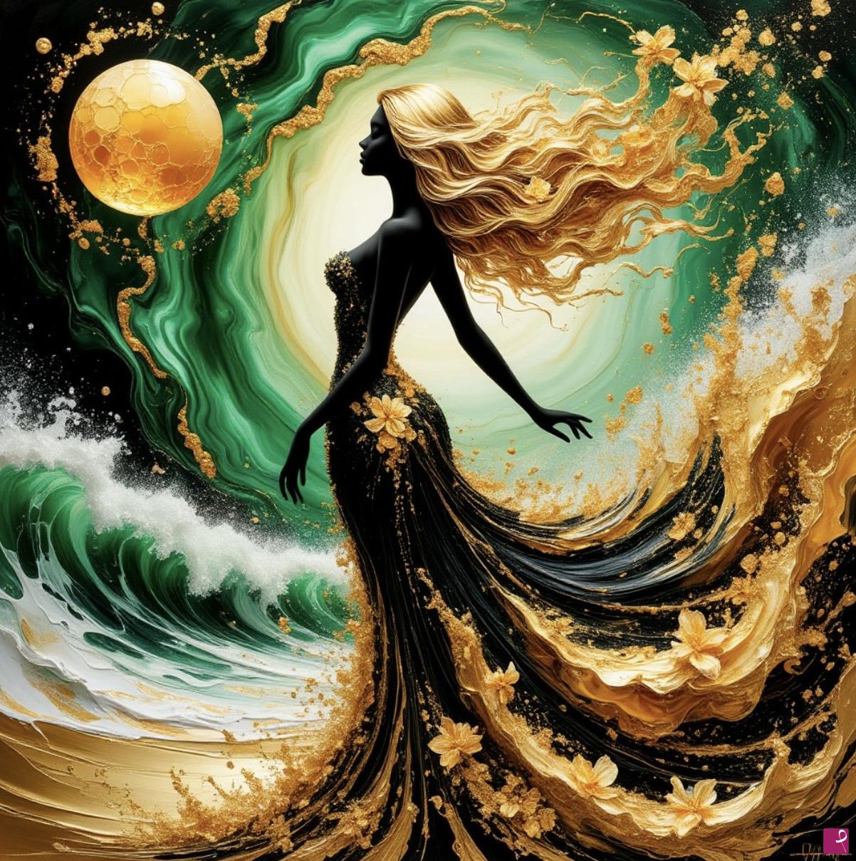 quadri in vendita online - Tsunami, girl, moon 