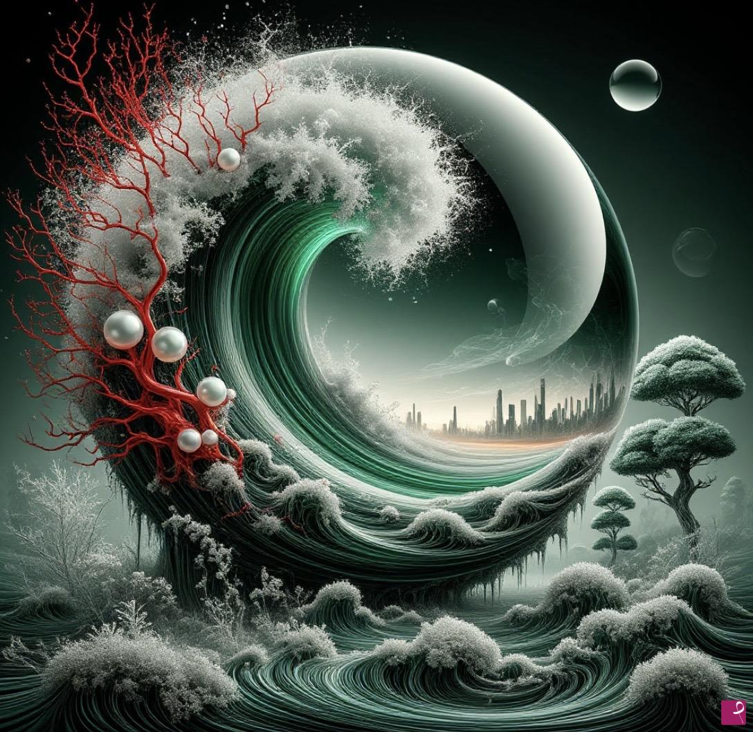 quadri in vendita online - Tsunami in a glass globe