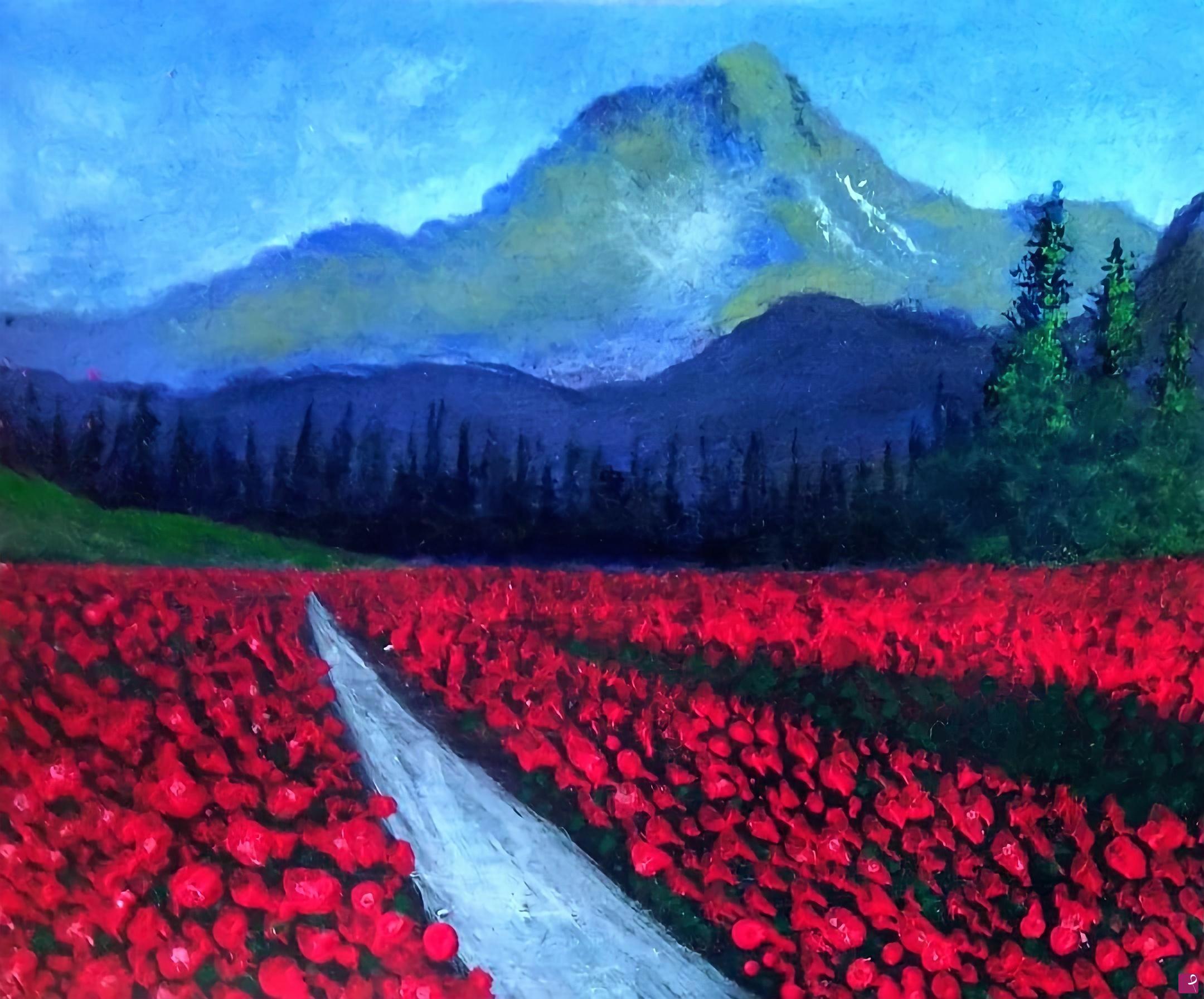 quadri in vendita online - Tulip Garden Near The Mountain 