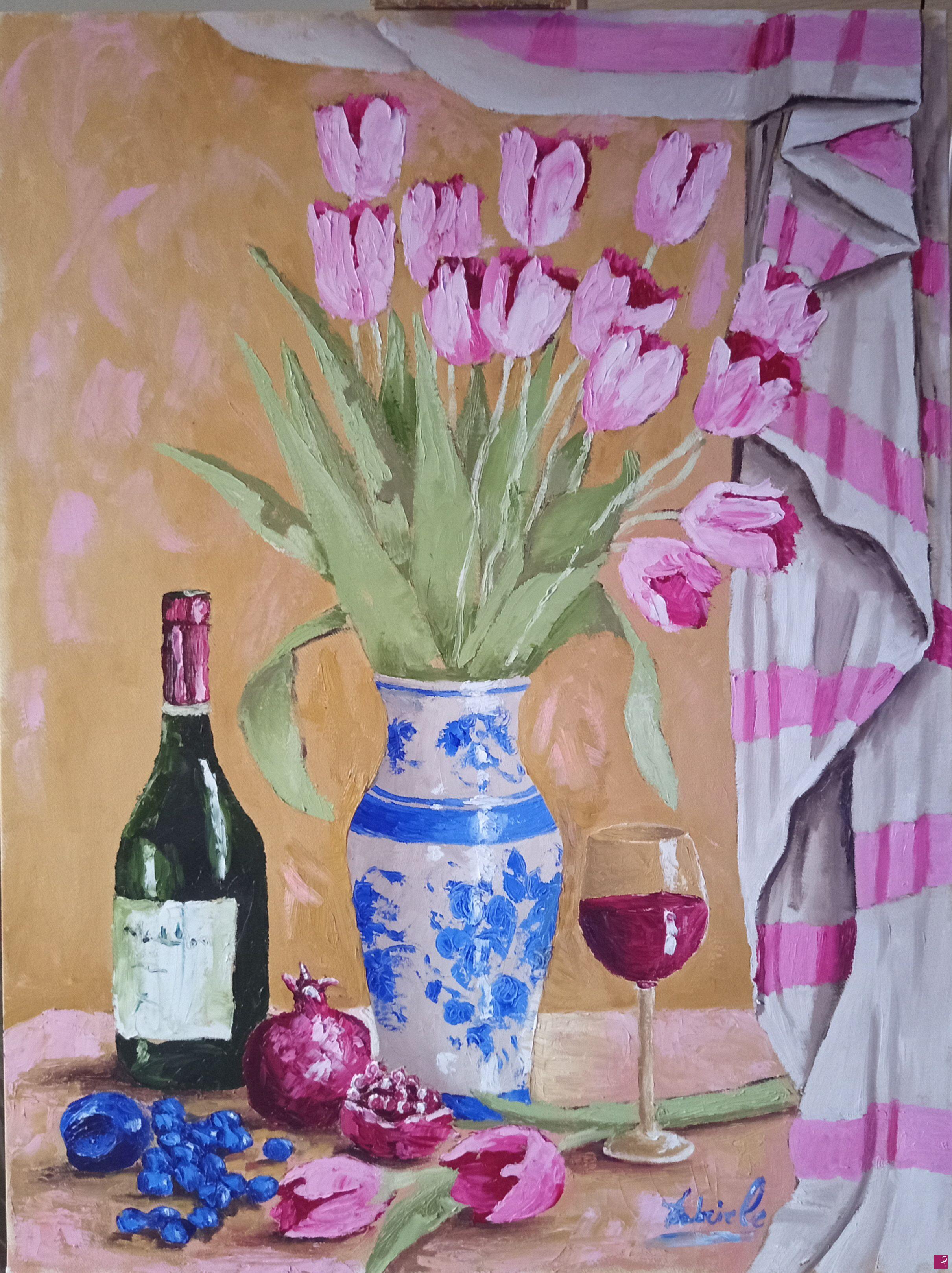 quadri in vendita online - Tulipani e vino 