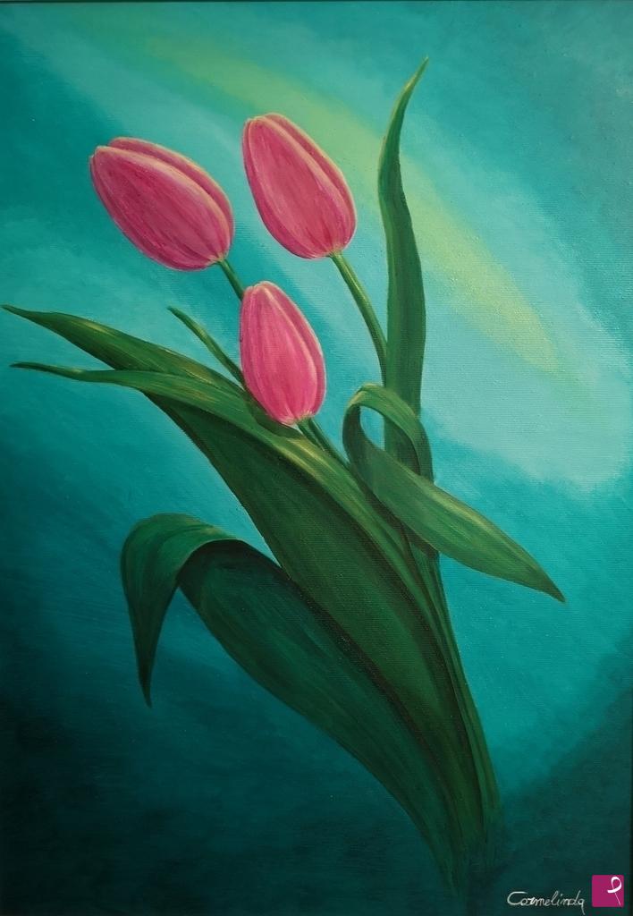 quadri in vendita online - Tulipani fucsia