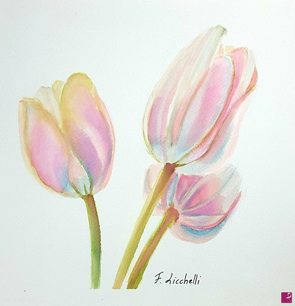 quadri in vendita online - Tulipani rosa