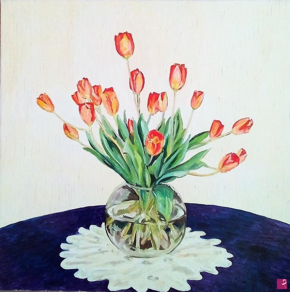 quadri in vendita online - TULIPANI TAVOLO BLU (1990)