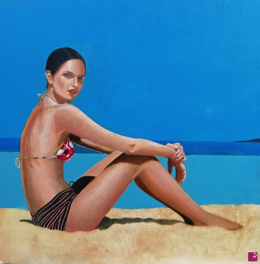 quadri in vendita online - TUTTA SOLA SULLA SPIAGGIA ?
