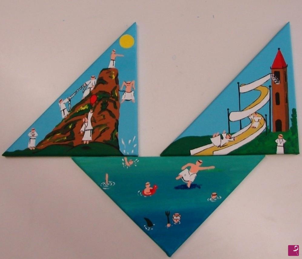 quadri in vendita online - tutti al mare (opera in 3 quadri)