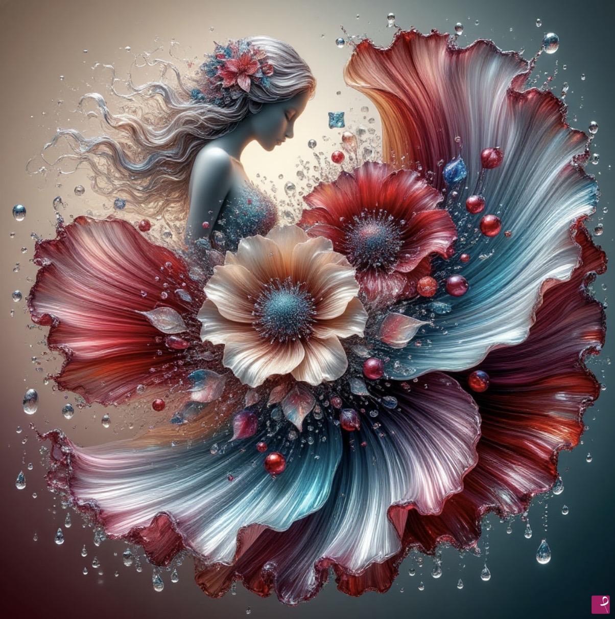 quadri in vendita online - Two biggest flowers and girl 