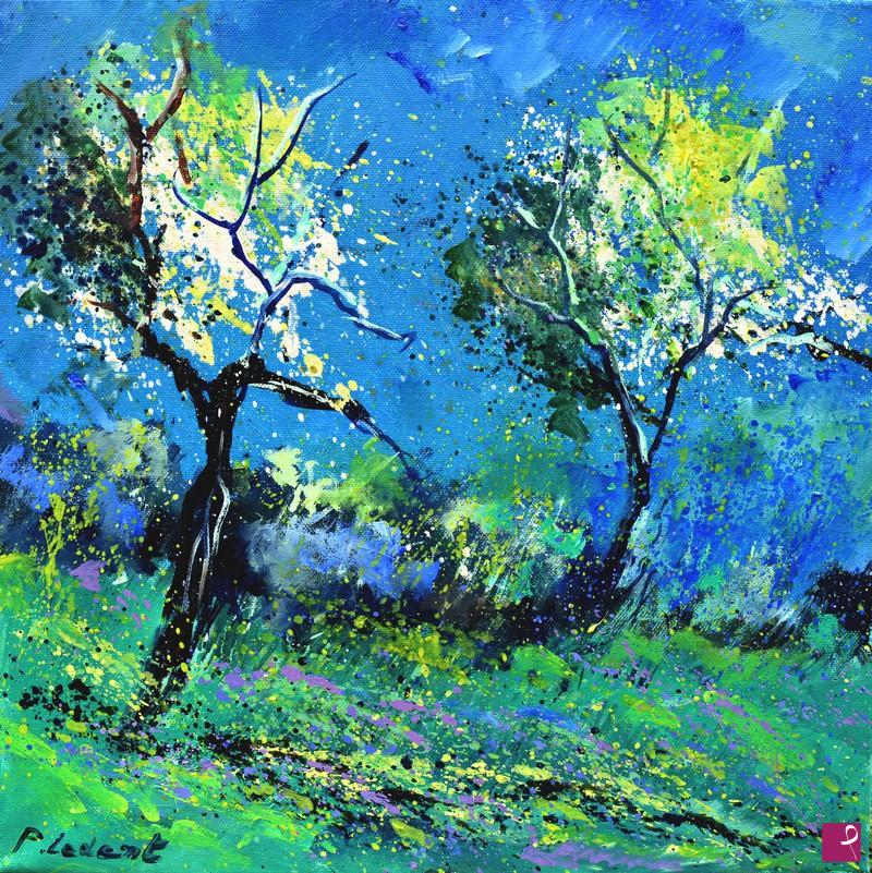 quadri in vendita online - Two trees in spring