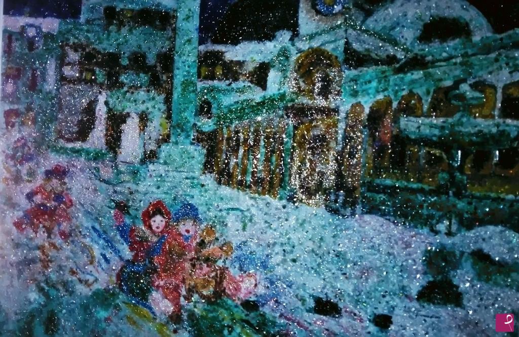 quadri in vendita online - UDINE - PIAZZA LIONELLO DI NOTTE SOTTO LA NEVE