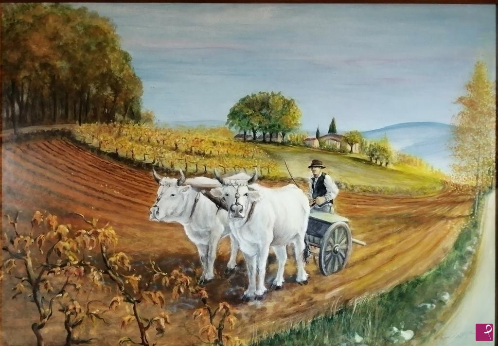 quadri in vendita online - Ultima semina con i buoi al podere Moscaio
