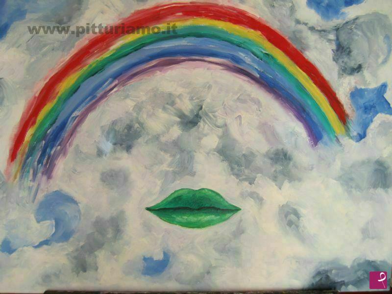 quadri in vendita online - Un bacio di smeraldo e l'abbraccio di un arcobaleno