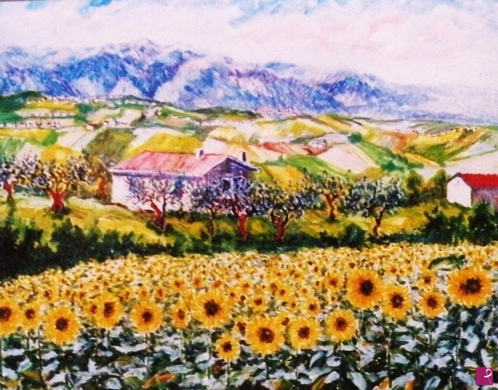 quadri in vendita online - UN FIUME DI GIRASOLI