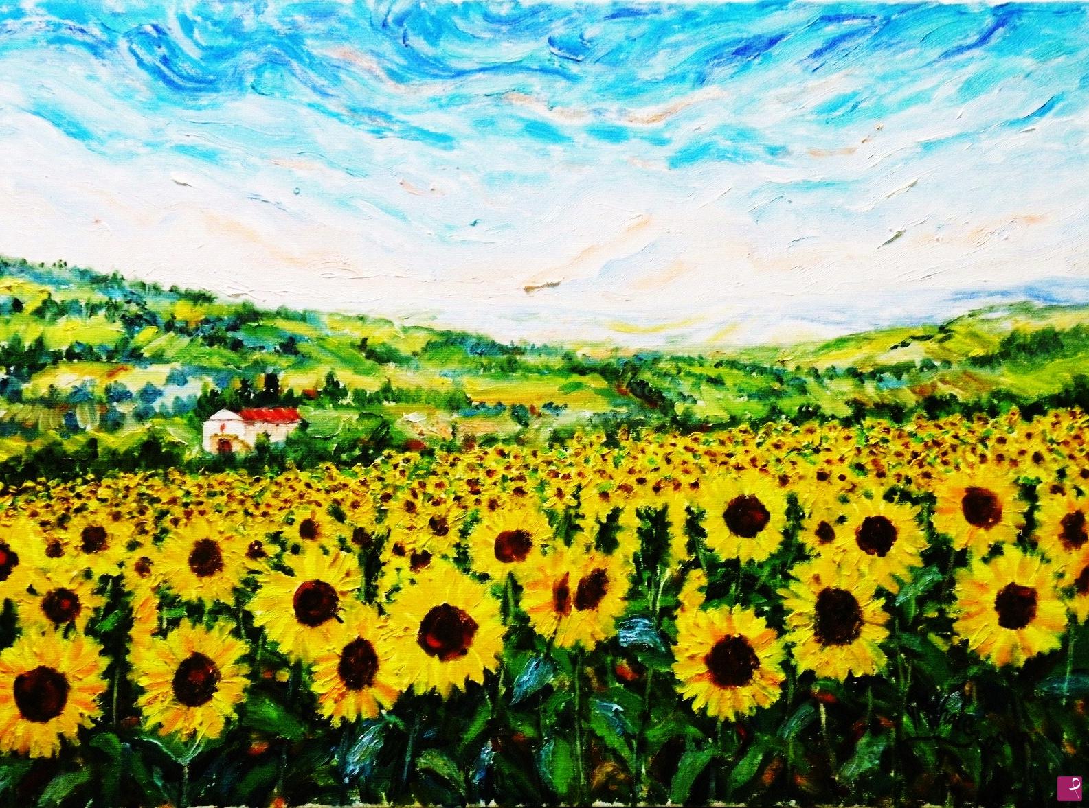 quadri in vendita online - UN FIUME DI GIRASOLI 