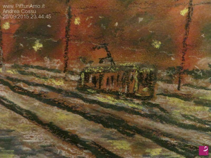 quadri in vendita online - Un  tram  di Milano sotto la neve