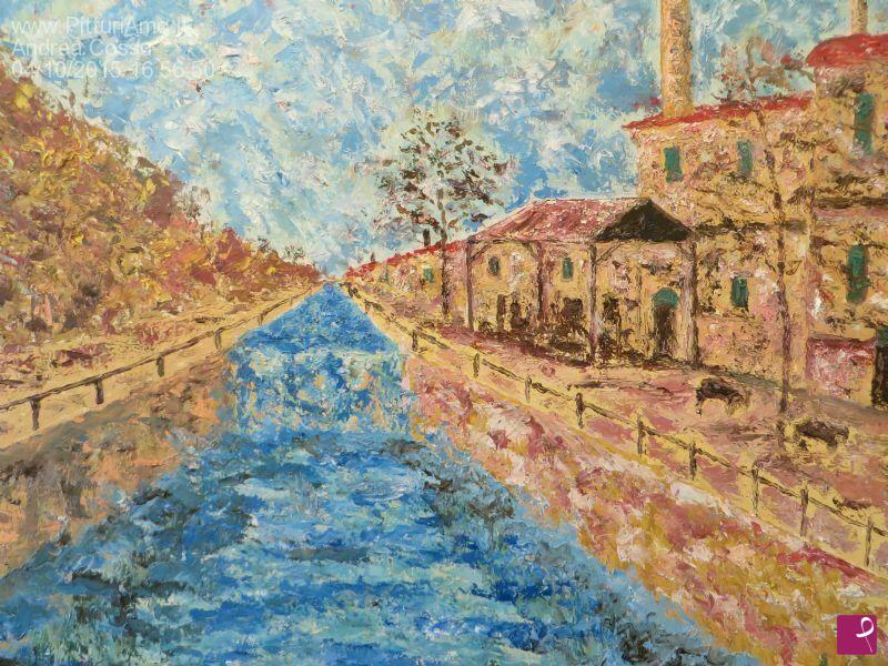 quadri in vendita online - Una Chiusa dei Navigli milanesi  in autunno