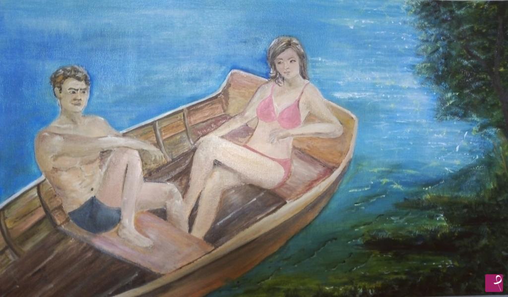 quadri in vendita online - Una gita al lago
