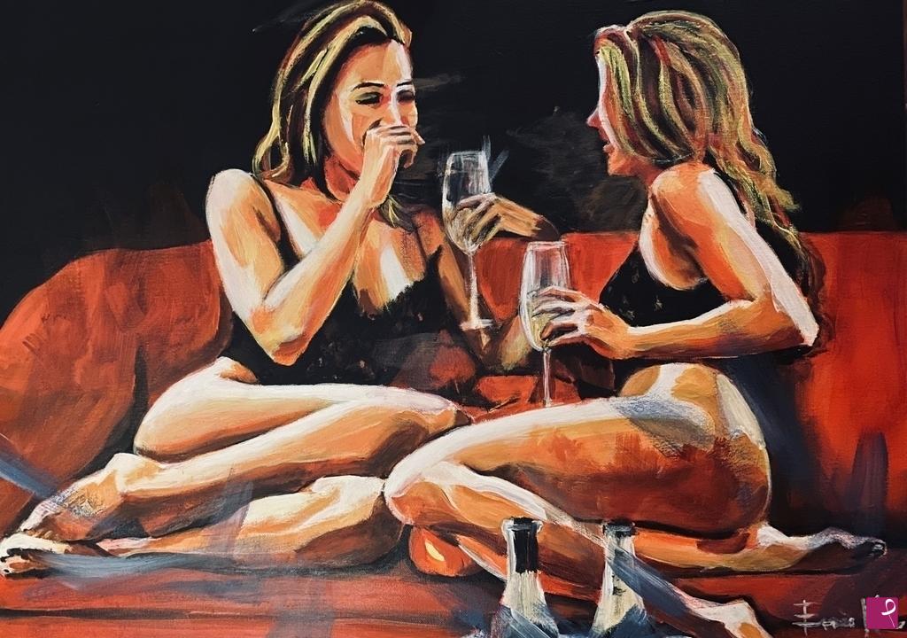 quadri in vendita online - Una sera, due amiche 
