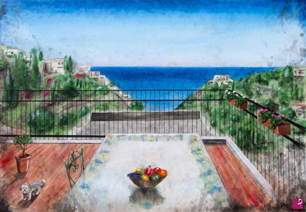 quadri in vendita online - Una terrazza su Taormina