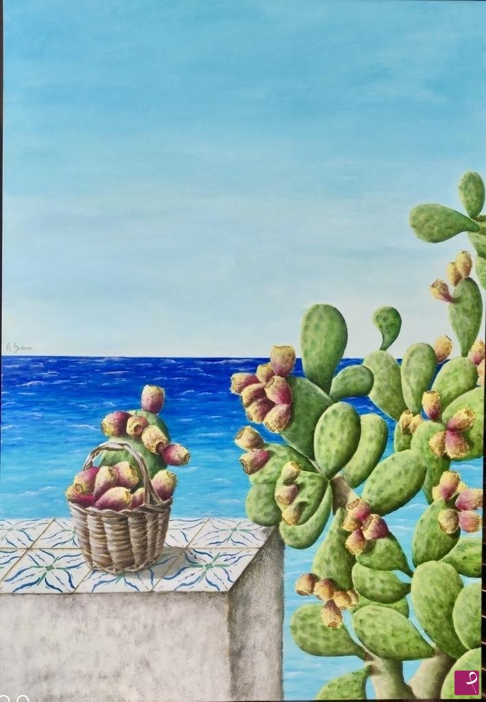 quadri in vendita online - Una terrazza sul mare