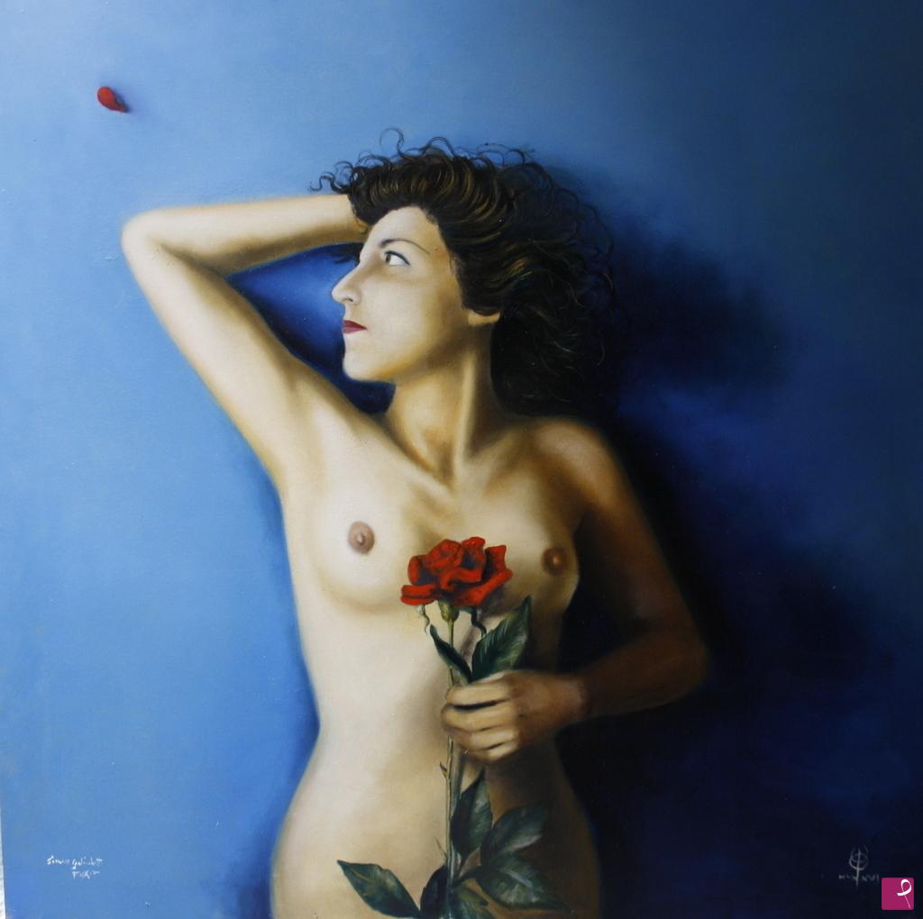 quadri in vendita online - une fleur dans le coeur olio su tela