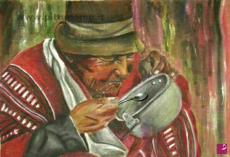 quadri in vendita online - Uomo che mangia