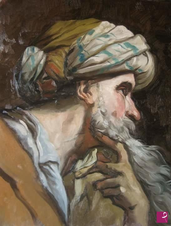 quadri in vendita online - Uomo con barba e turbante (omaggio a G. Gandolfo)