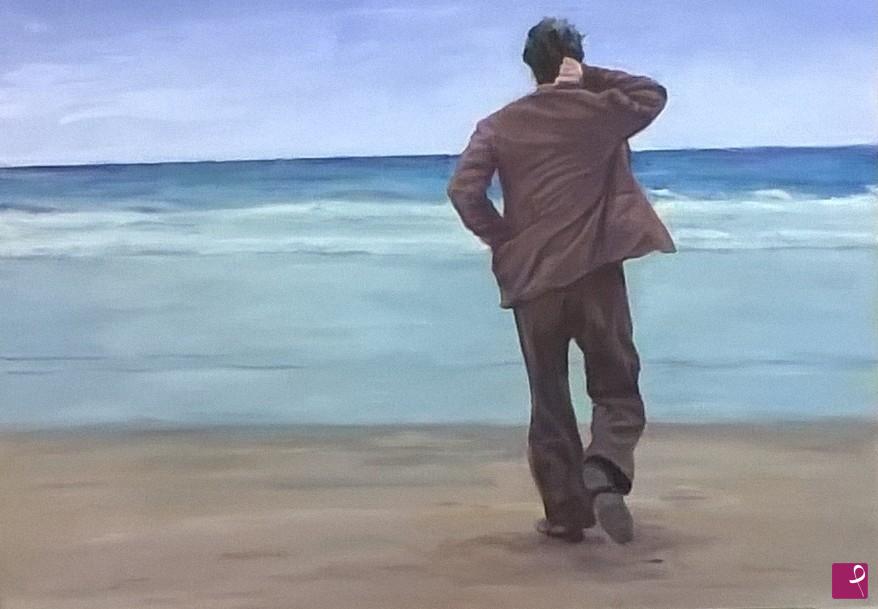 quadri in vendita online - Uomo in spiaggia