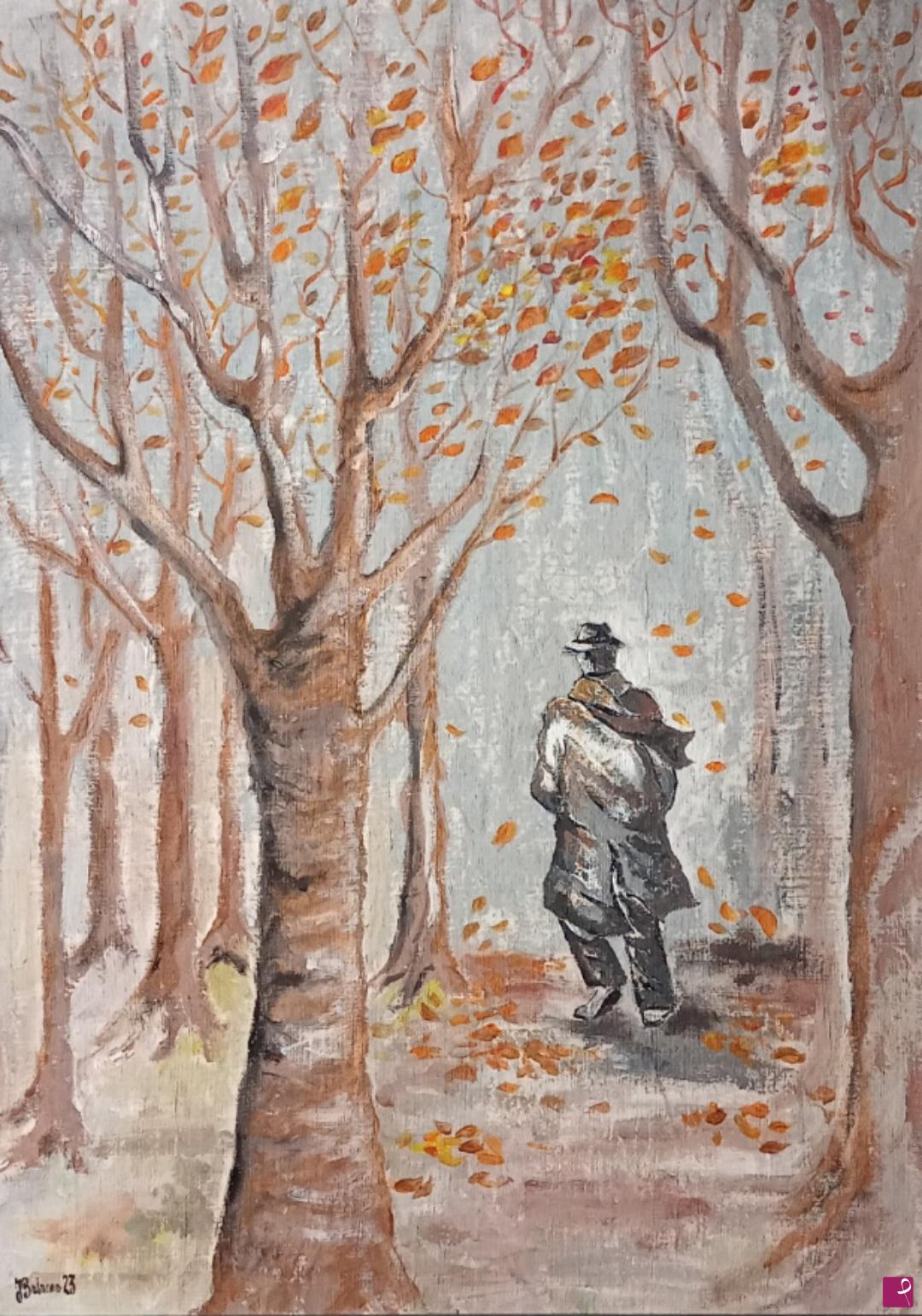 quadri in vendita online - Uomo nel bosco d'Autunno 