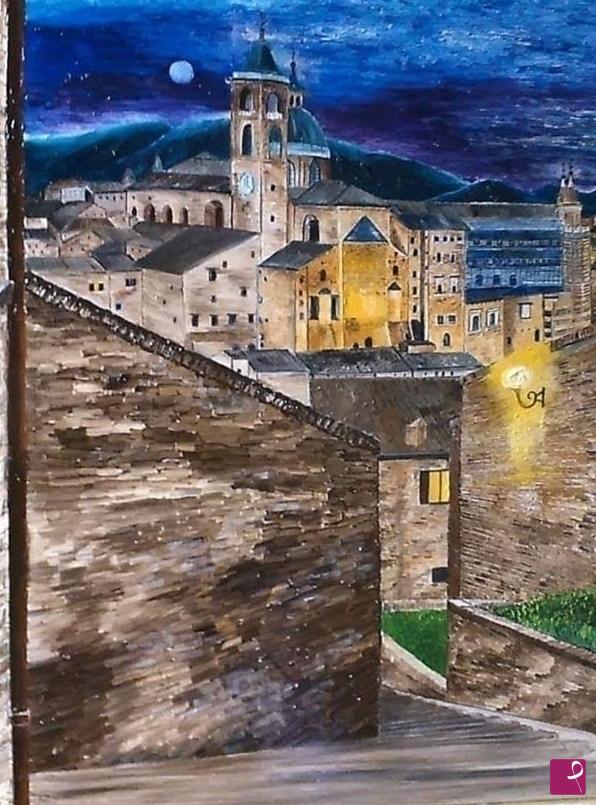 quadri in vendita online - Urbino di notte