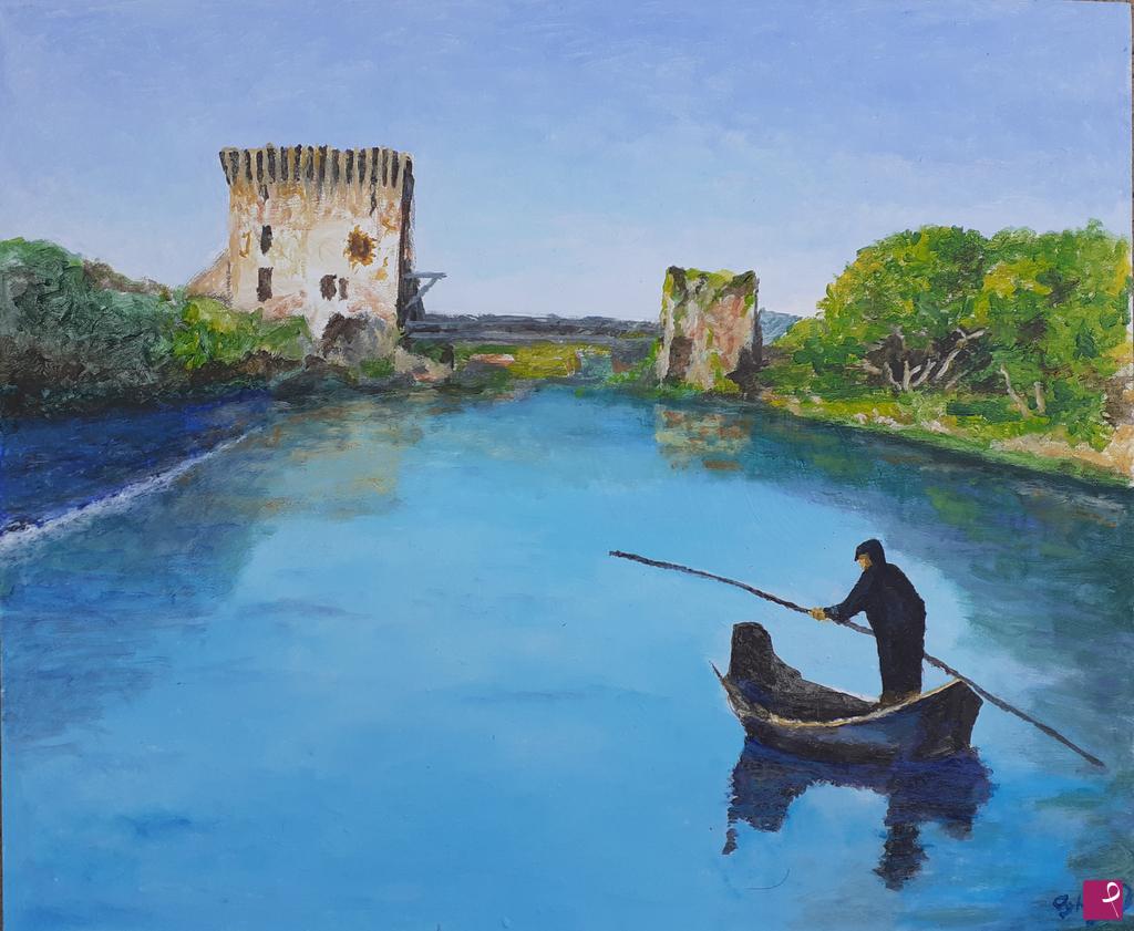 quadri in vendita online - Valeggio sul Mincio - Barcaiolo a Borghetto