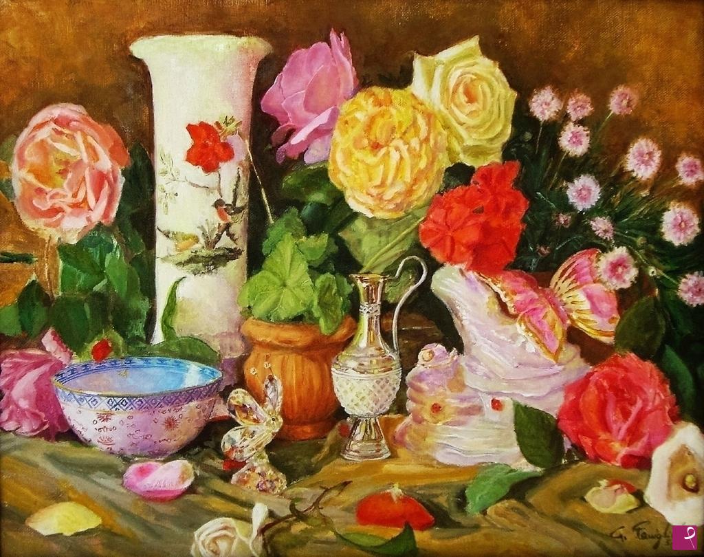 quadri in vendita online - vasi fiori e farfalle