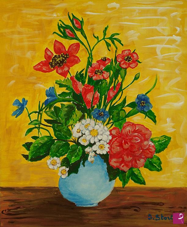 quadri in vendita online - vaso azzurro con fiori