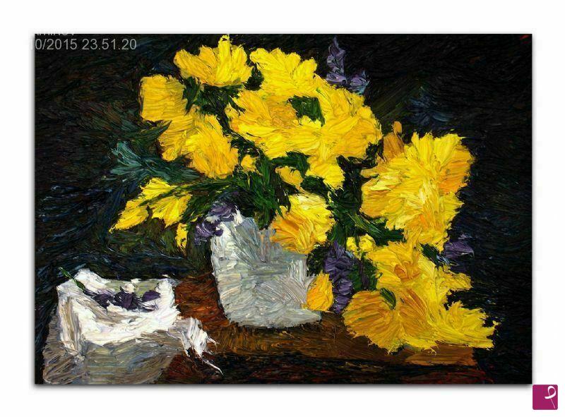 quadri in vendita online - Vaso con fiori gialle, quadro moderno originale olio su tela