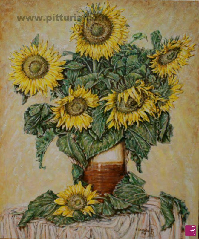 quadri in vendita online - Vaso con girasoli