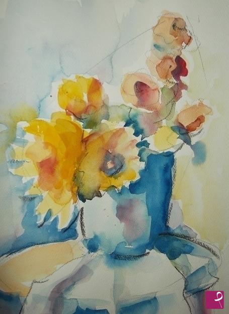 quadri in vendita online - vaso con girasoli