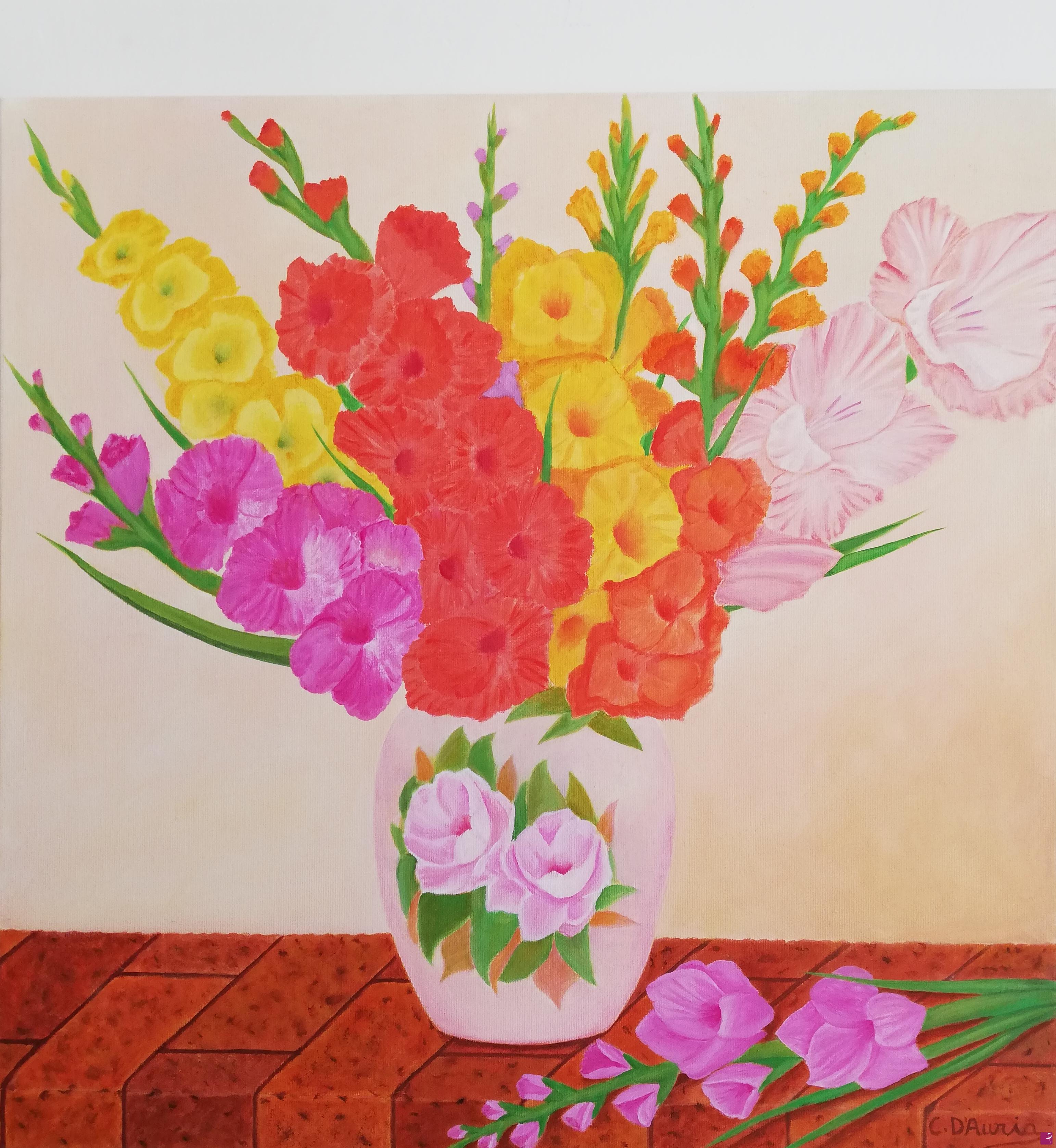 quadri in vendita online - Vaso con gladioli